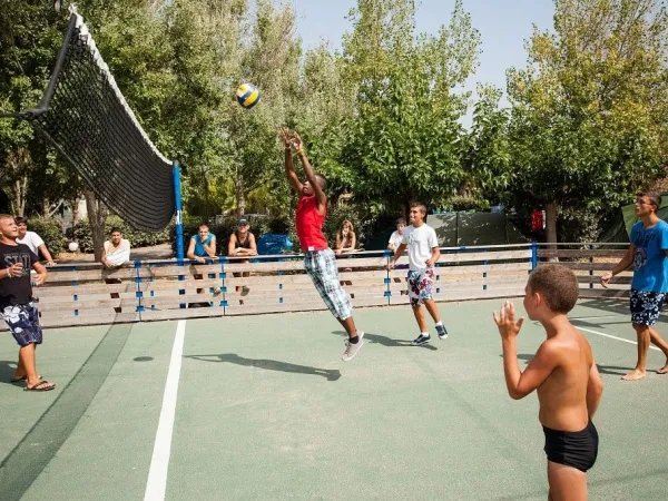 Siatkówka na boisku wielofunkcyjnym na kempingu Roan Les Sablines.