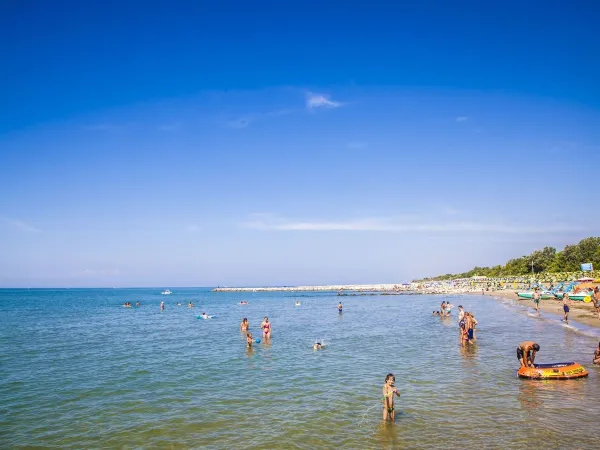 Widok na plażę na kempingu Roan w San Francesco.