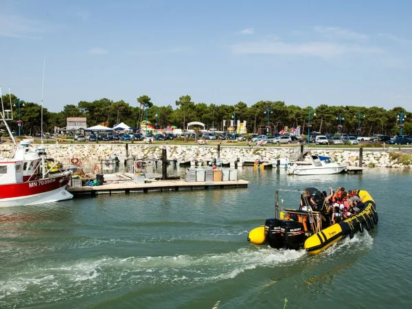 Żwirowa plaża na kempingu Roan La Pinède.