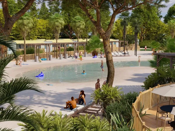 Nowy lagunowy basen plażowy na kempingu Roan Domaine de la Yole.
