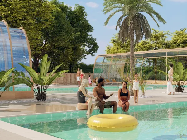 Goście mogą korzystać z basenu na kempingu Roan Domaine de la Breche
