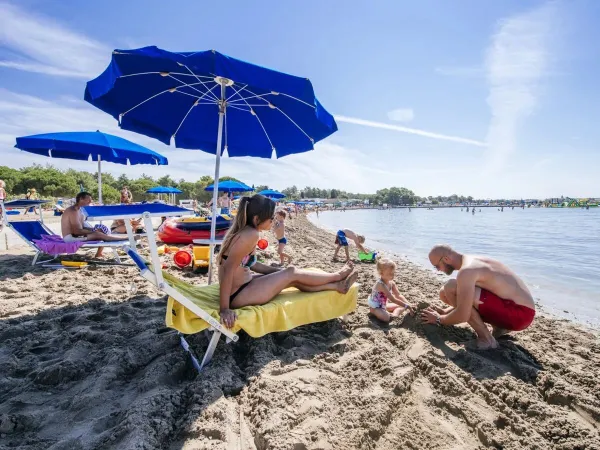 Plaża z leżakami na kempingu Roan Zaton Holiday Resort.