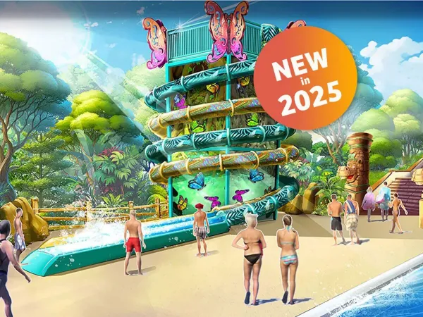 Nowe zjeżdżalnie w odnowionym kompleksie basenów "Speedy Island" na kempingu Roan Union Lido Mare.