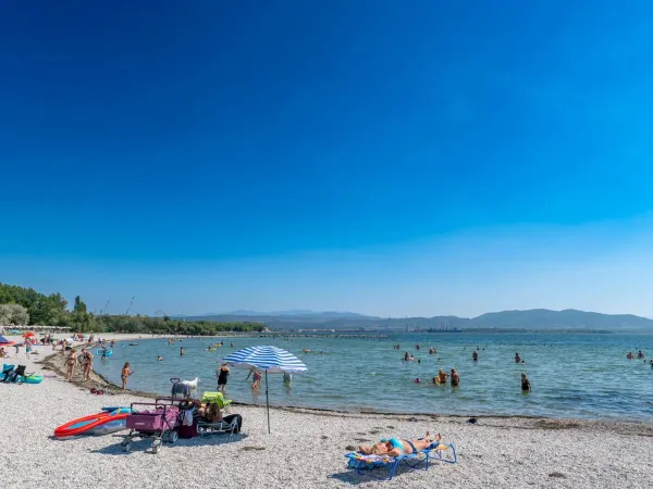 Żwirowa plaża na kempingu Roan Marina Julia Camping Village.
