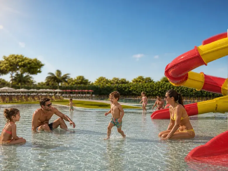 Obraz wygenerowany przez AI: Brodzik ze zjeżdżalnią Roan Camping Delta Open Air Resort.